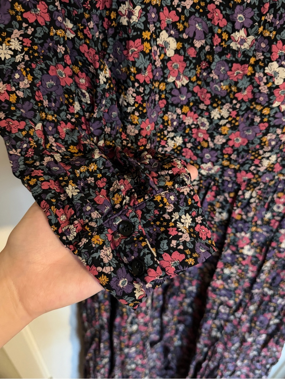 Natural Life Size L Floral Button Front Midi Dress Long Sleeve Boho Cottagecore - Picture 8 of 8